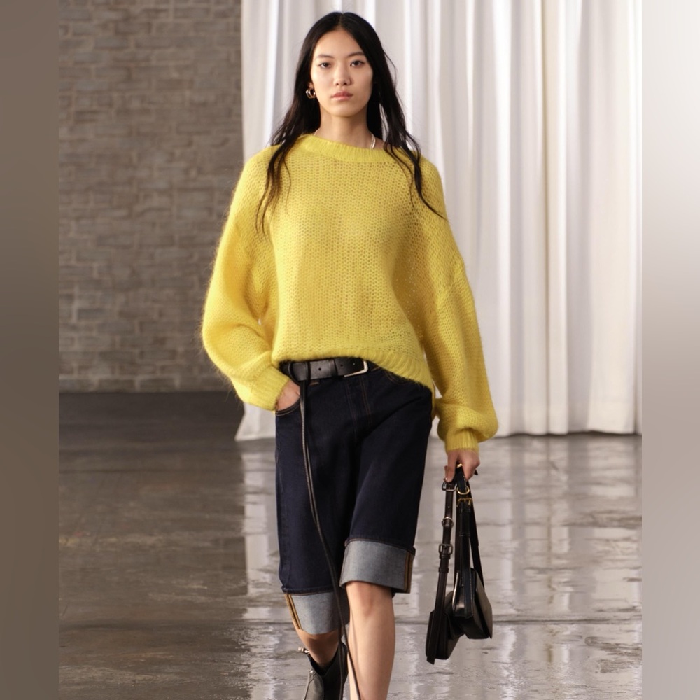 NWT Zara Alpaca Blend Open-Knit Oversized Sweater Sunshine Yellow